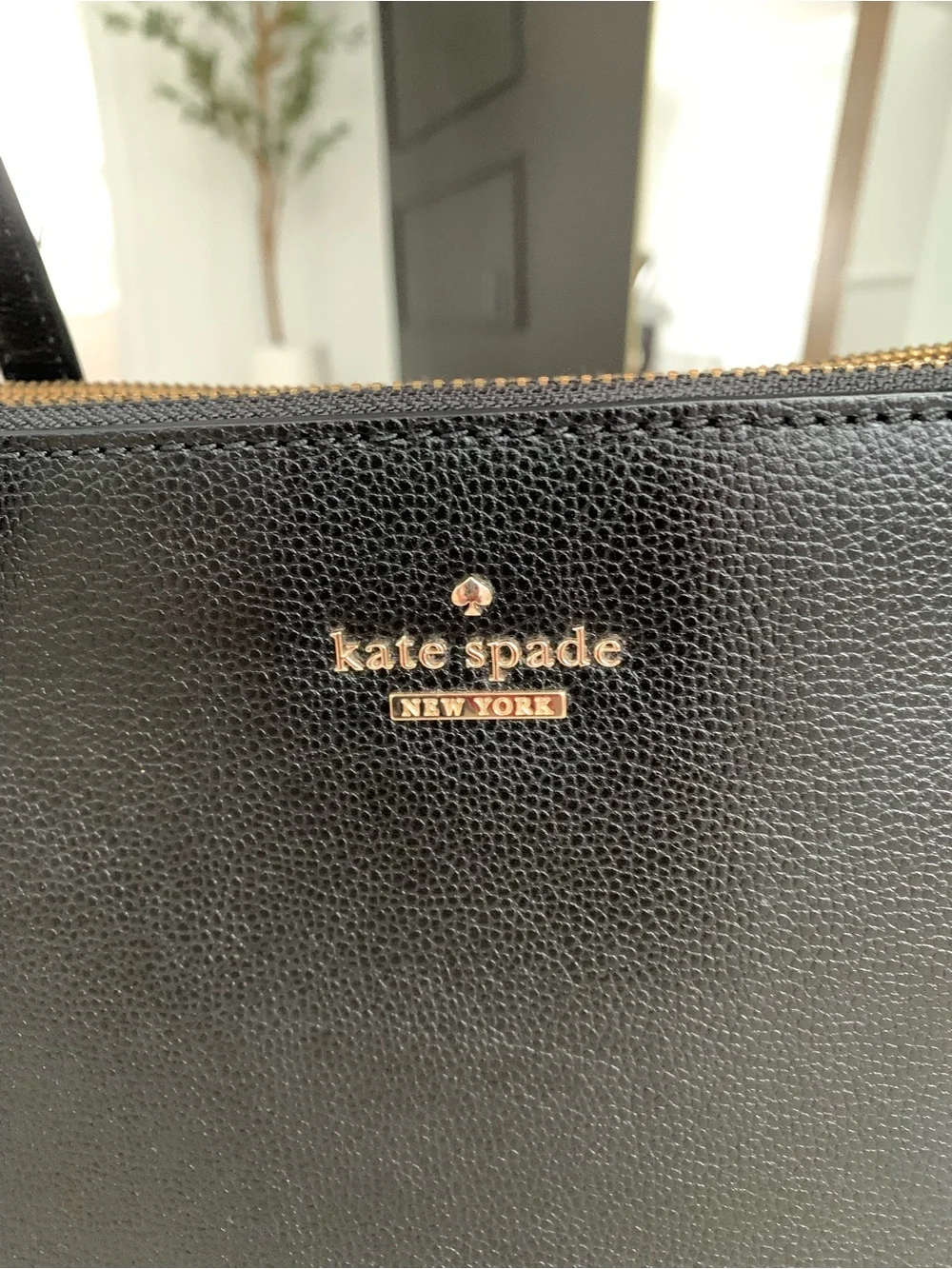 Kate Spade Black and White Leather Tote with Gold Hardware